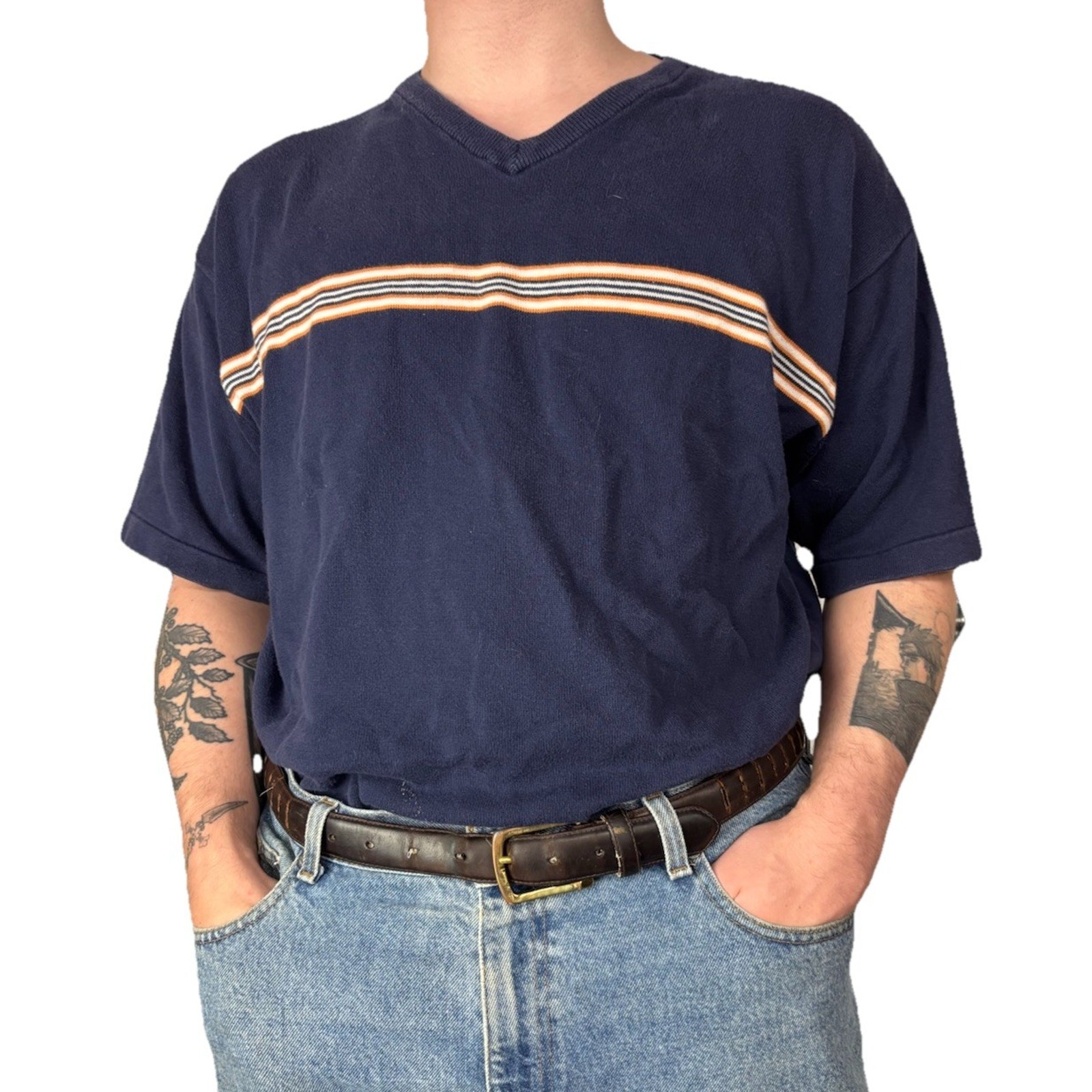 Vintage 90s Old Navy Mens Xl Short Sleeve T-Shirt Surf Skater Grunge Blue Knit